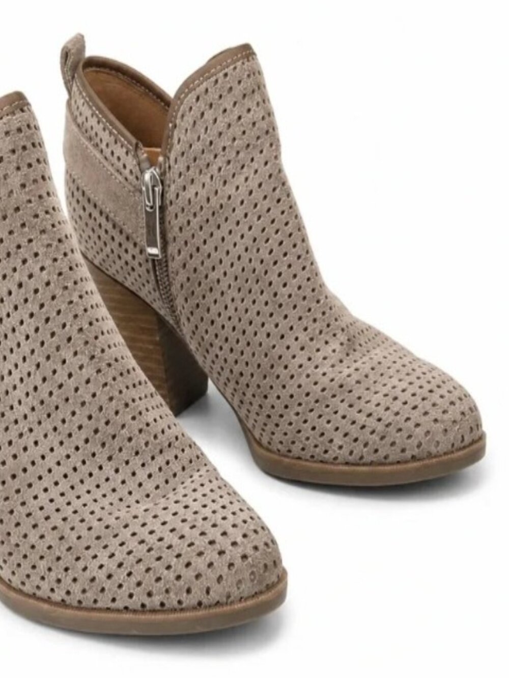 Franco Sarto Taupe Perforated Suede Cutout Ankle Booties Women’s Size 10